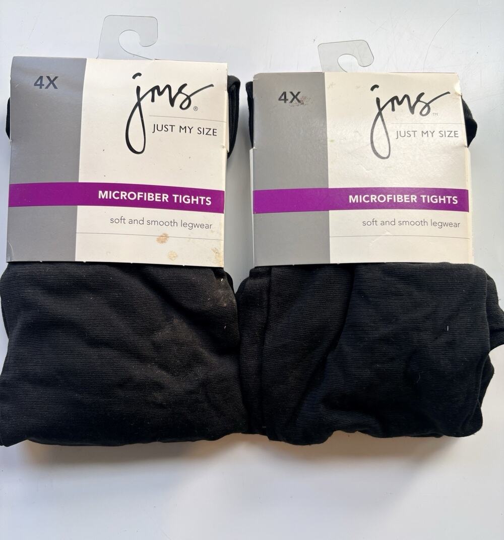Just My Size Tights Black 4X Plus Size Microfiber Pantyhose NEW 2 PAIR